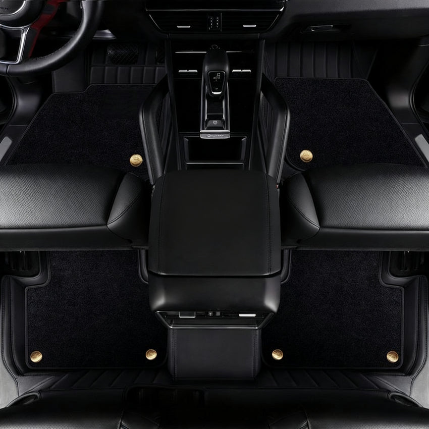 Luxury Genuine Leather Custom Car Floor Mats (Includes Carpet) Vehicle Liners