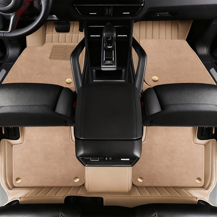 Luxury Genuine Leather Custom Car Floor Mats (Includes Carpet) Vehicle Liners