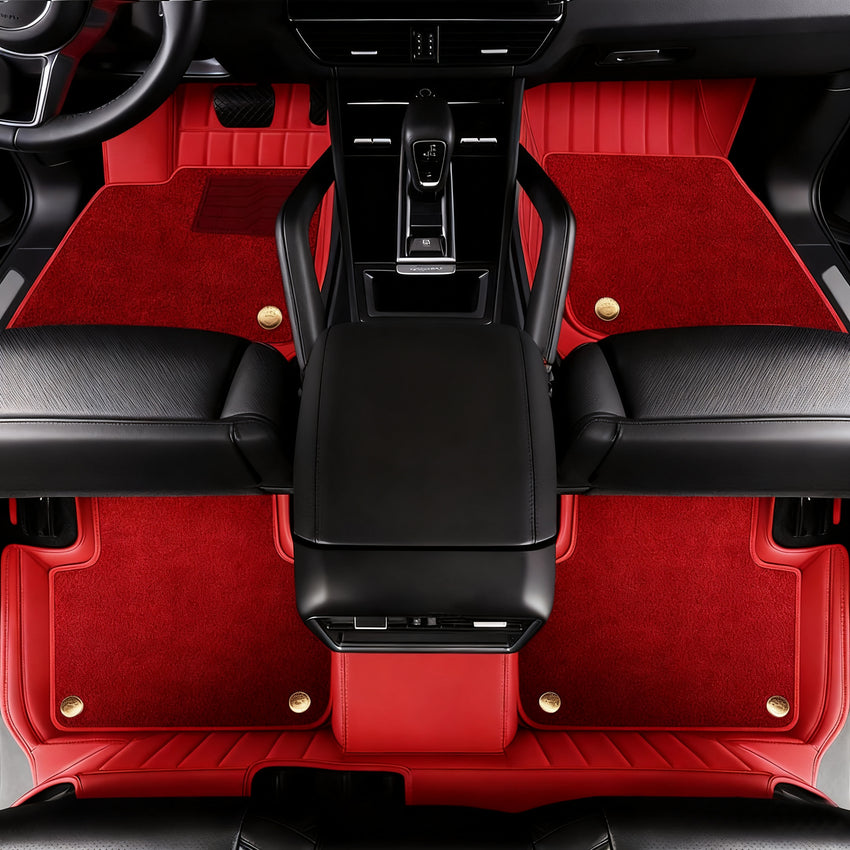 Luxury Genuine Leather Custom Car Floor Mats (Includes Carpet) Vehicle Liners