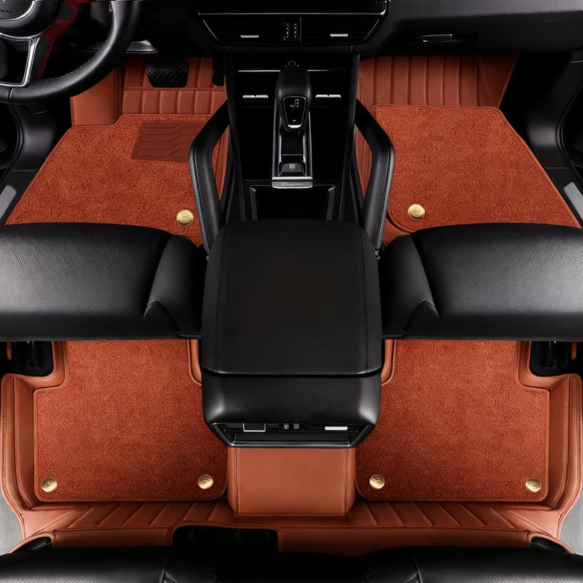 Luxury Genuine Leather Custom Car Floor Mats (Includes Carpet) Vehicle Liners