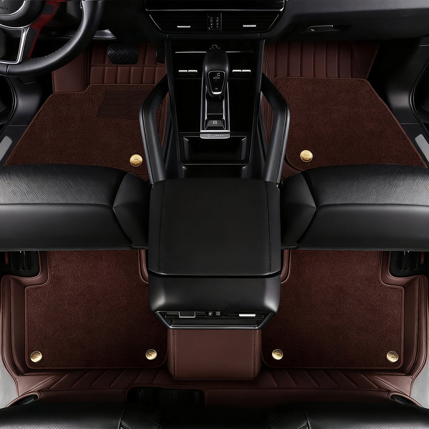 Luxury Genuine Leather Custom Car Floor Mats (Includes Carpet) Vehicle Liners