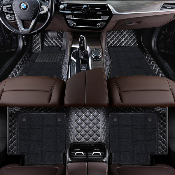 Luxury Diamond Stitching Custom Luxury Car Floor Mats Vehicle Liners With Carpet