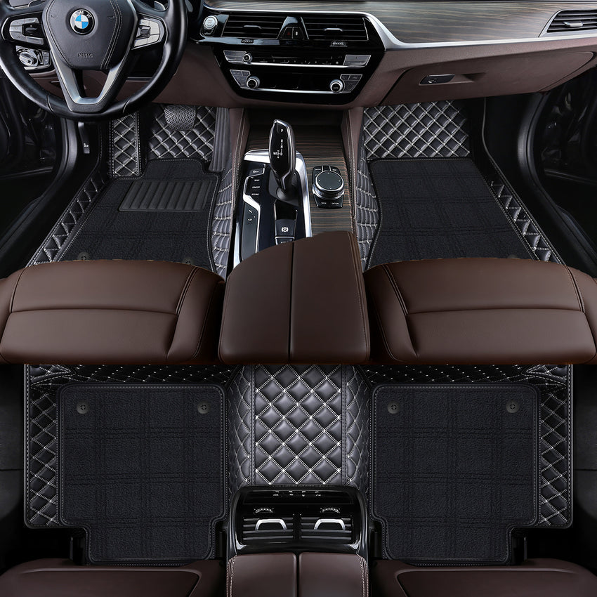 Luxury Diamond Stitching Custom Luxury Car Floor Mats Vehicle Liners With Carpet