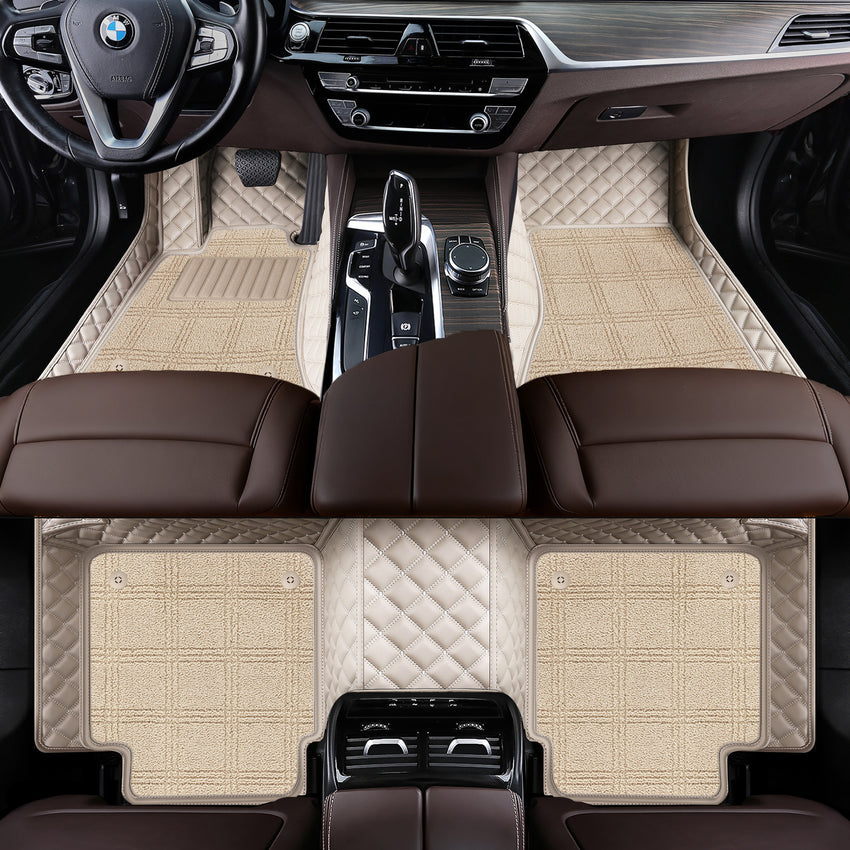 Luxury Diamond Stitching Custom Luxury Car Floor Mats Vehicle Liners With Carpet