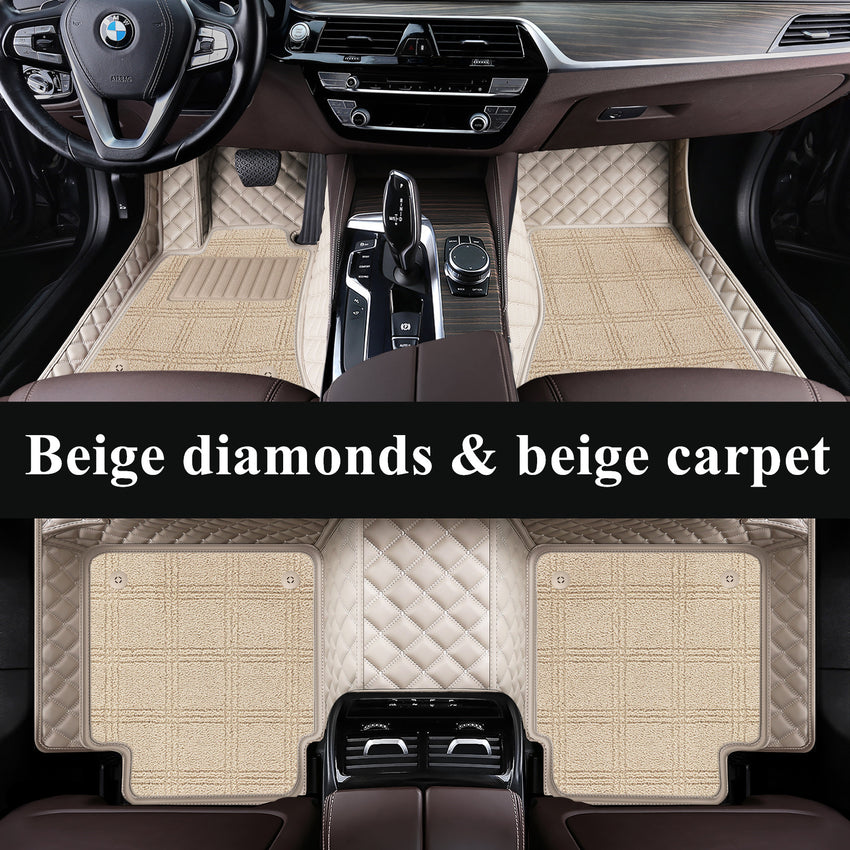 Luxury Diamond Stitching Custom Luxury Car Floor Mats Vehicle Liners With Carpet