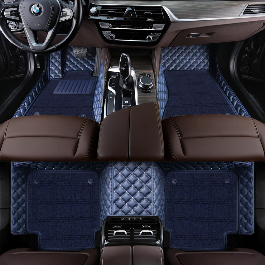 Luxury Diamond Stitching Custom Luxury Car Floor Mats Vehicle Liners With Carpet