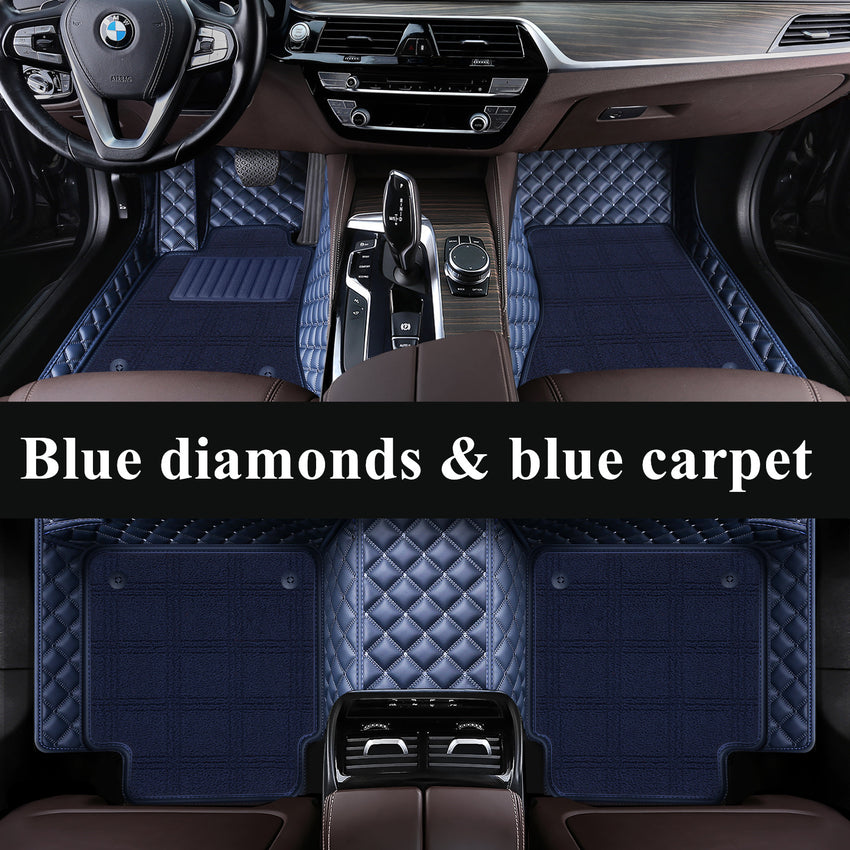 Luxury Diamond Stitching Custom Luxury Car Floor Mats Vehicle Liners With Carpet