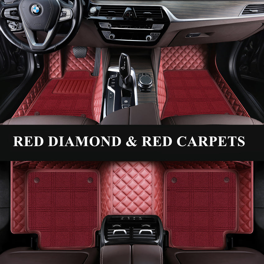 Luxury Diamond Stitching Custom Luxury Car Floor Mats Vehicle Liners With Carpet