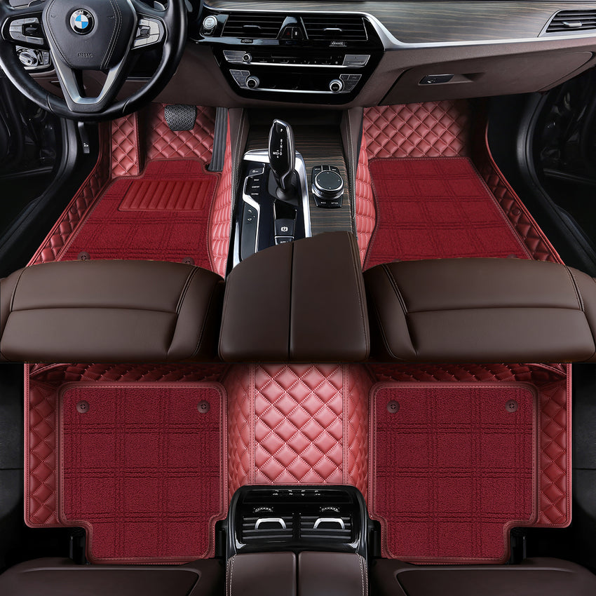 Luxury Diamond Stitching Custom Luxury Car Floor Mats Vehicle Liners With Carpet